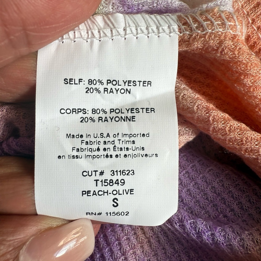 Lush Women’s  Tie Dye Cropped Waffle Knit Shirt Knotted Front Orange Size S - Picture 7 of 9